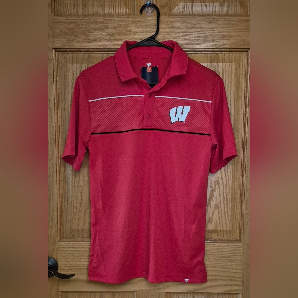 NEW Wisconsin Badgers Men's S Fanatics Red Polo Golf Shirt